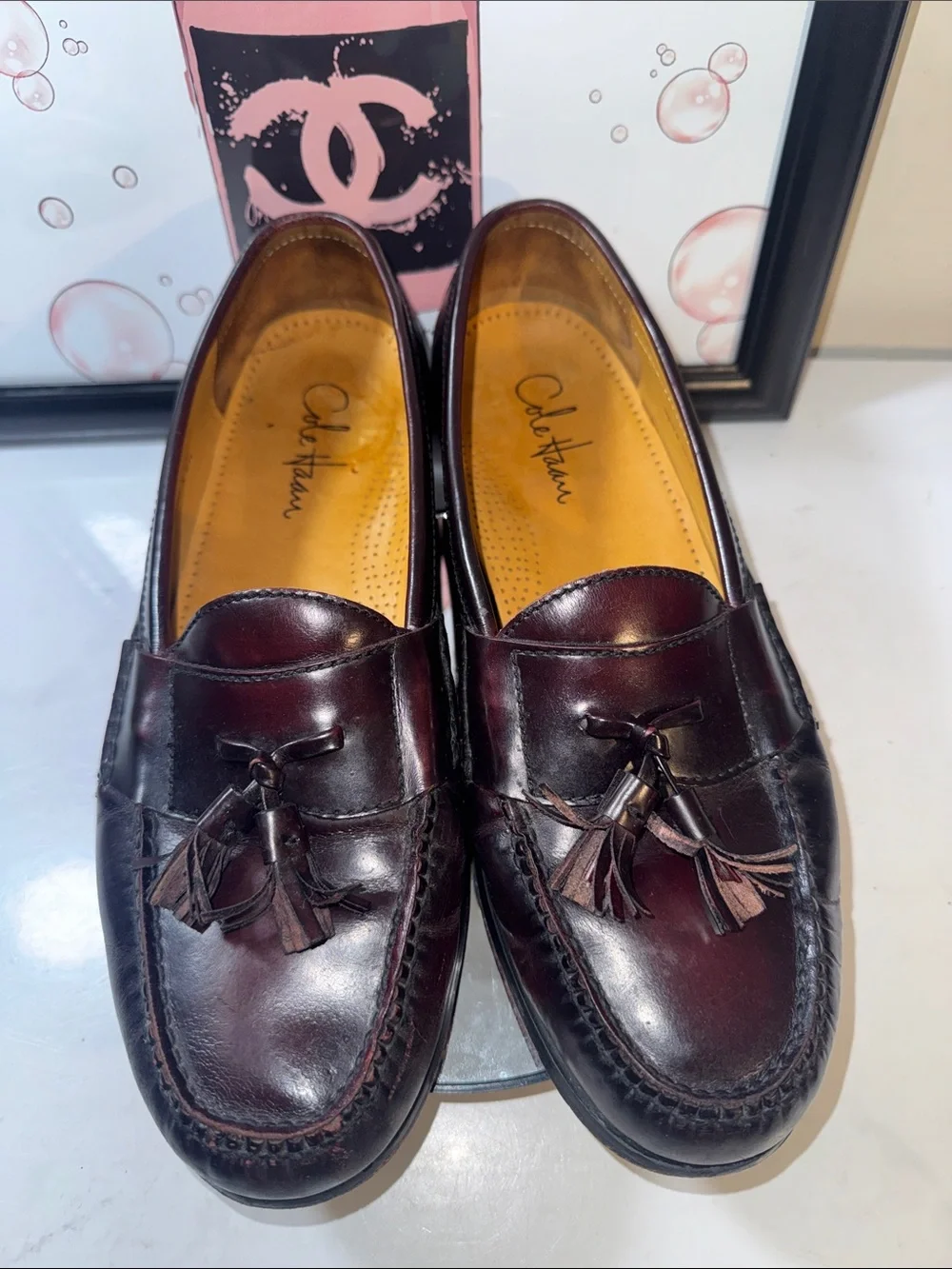 Cole Haan Men's Tassel Loafers in Deep Burgundy Leather - Size 10.5D